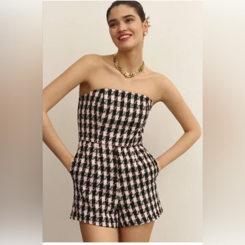 Anthropologie Hutch Houndstooth Tweed Strapless Romper Sz:14